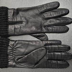 Black women's leather winter gloves size S